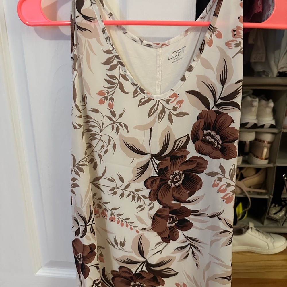 LOFT Floral Print Top in Cream and Brown